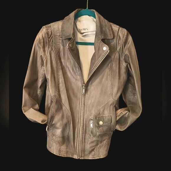 DOMA Goat Leather Moto Biker Jacket, Distressed Multi Zipper Closure | L - Picture 2 of 16